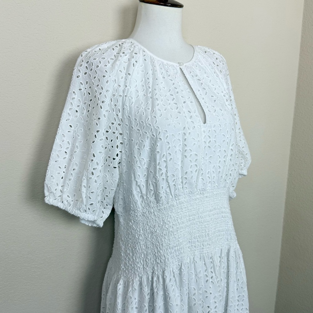 J. Crew Provence Smocked-Waist Midi Dress in Eyelet, White - Picture 6 of 13